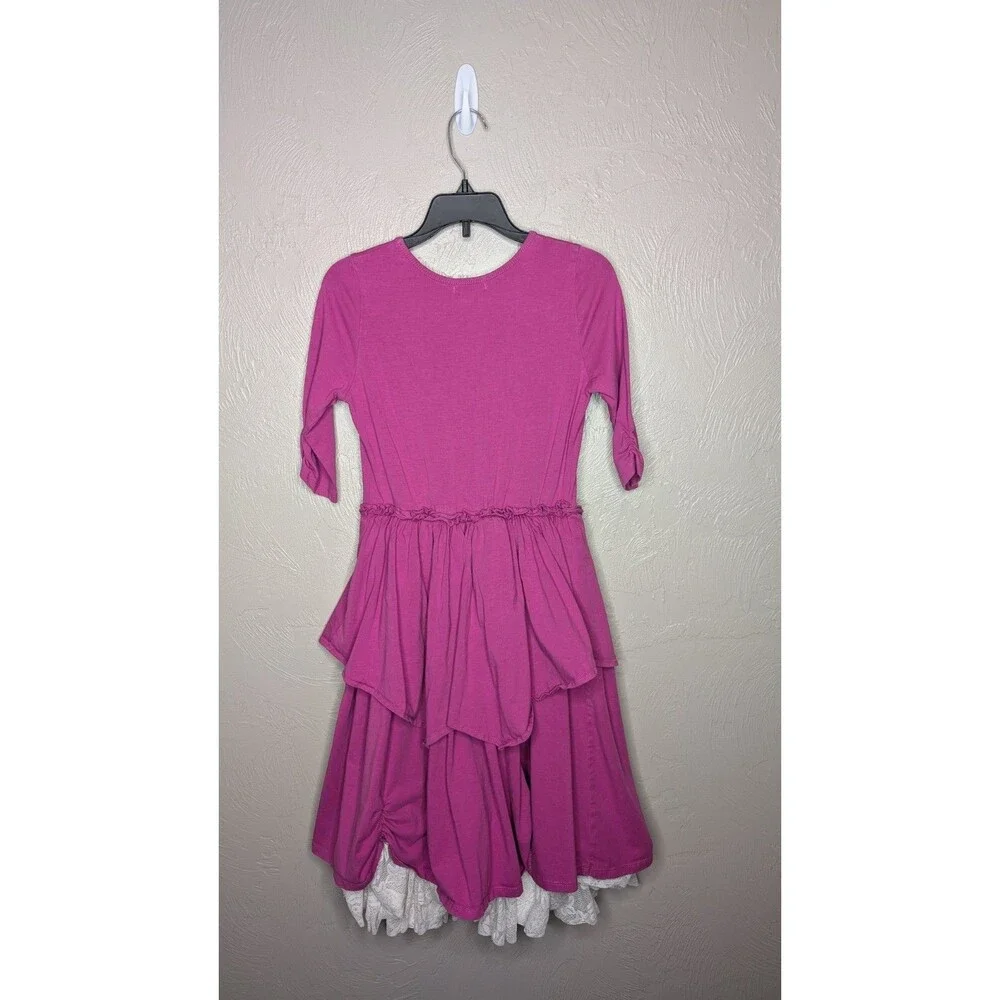 Chasing Fireflies Girls Large (10-12) Fuchsia Tiered Mesh Lace Underlay Dress